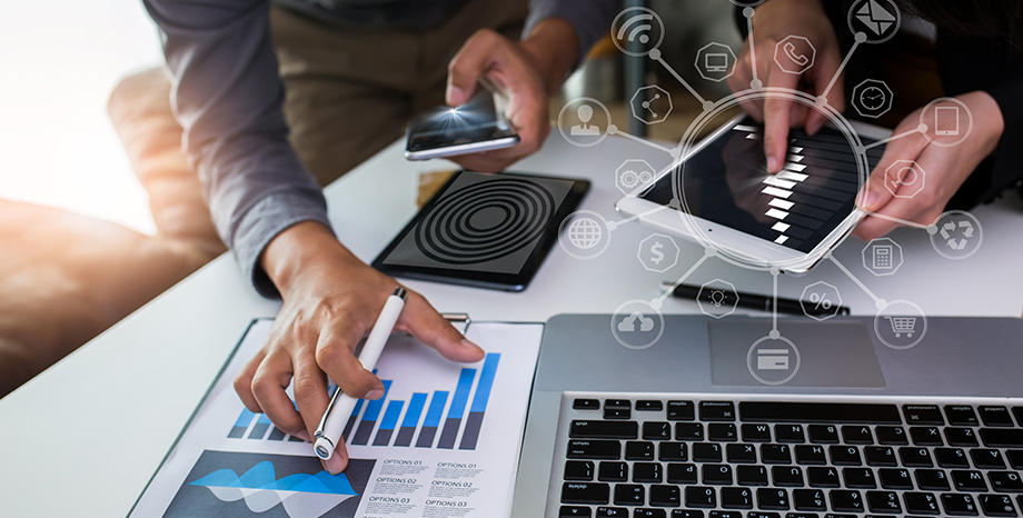 team of employees discussing plans