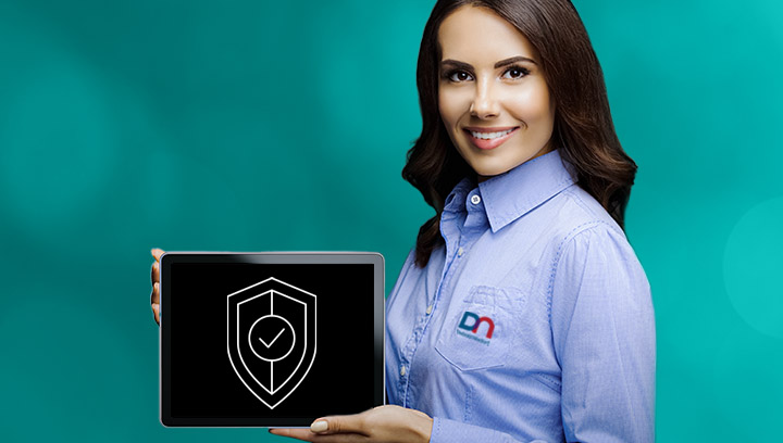 DN employee holding tablet displaying the Availability & Security Icon